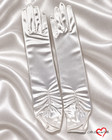 White Satin Long Gloves Ruching Pearl Detail Bridal Wedding Formal Costume 40cm
