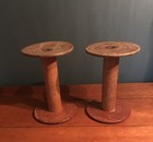 Pair Vintage Wooden Textile Spools 7 5 Inches Antique