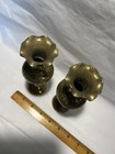 Vintage Pair Brass 6 Inch Vase Floral And Leaf Etched Made In India  19 Patina