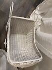 White Wicker Doll Stroller Buggy Pram Antique Ratan With Moving Wheels