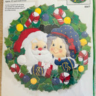 Bucilla Felt Embroidery Kit Mr And Mrs Santa Claus 20    Wreath Vintage Christmas