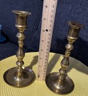 Vintage Pair Of Heavy 7    Solid Brass Candlesticks With Round Base Estate