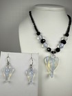 Lee Sands Rainbow Opalite   Black Onyx Angel Necklace   Dangle Earrings Set