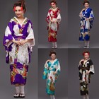 Geisha Satin Kimono Floral Japanese Yukata Robe Ethnic Costume Show Cosplay Lady