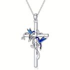 Elegant 925 Sterling Silver Cross Hummingbird Fashion Jewelry Pendant Necklace