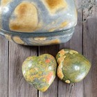 Vintage Hand Made Carved Jasper Heavy Stone Marble Heart Trinket Holder W Hearts