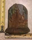 Pair Vintage Cottage Cast Iron Bookend Village Book Door Rustic Deco