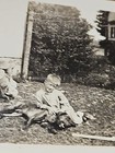 Rare Old Vintage Photo Young Kid With His Dog Puppy Laying Down