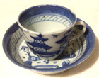 19th C Chinese Export Porcelain Blue White Canton Miniature Cup And Saucer