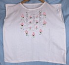Vtg Mexican Huipil Top Hand Embroidered Floral Oaxaca Boho Ethnic White Pink Xl