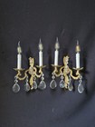 Pair Antique French Bronze Sconces Crystals Vintage Wall Light Restored Ready