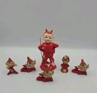 Vintage 1950s Red Ceramic Elf Pixie Sad Devil Pitchfork Japan Figurines Mixed 