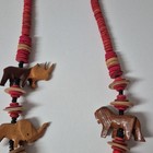 Vintage Hand Carved Wooden Safari Animal Beaded African Tribal Necklace 27 Inche