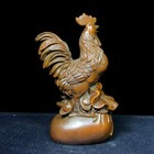 Japanese Netsuke Vintage Old Boxwood Collectible Fortune Rooster Ornament Statue