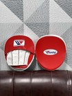 Winning Boxing Oval Curved Punch Mitts Focus Pad Red   White Original Leather