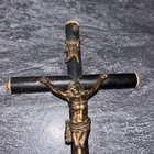 Antique Late 19th Century French Victorian Ebonized Wood metal Golgotha Crucifix