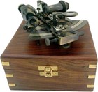 Antique Brass Pocket Nautical Marine Sextant Navigation With Wooden Box