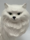 Vintage White Persian Cat Ceramic Green Eyes Sitting Statue 14  Mcm