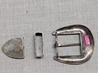 Vintage Crumrine Belt Buckle Set 3pc Ranger Heavy Silver Plate Western Bronze