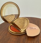 1940s     Rare Ostrich Leather     Circle Compact Cosmetics Mirror     Elign American