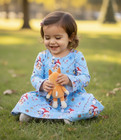 Baby Toddler Girls Blue Dog Christmas Dress   Long Sleeve Knit Bingo Xmas Dress