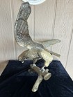Vtg Mcm Ex Large Solid Brass Spread Eagle On Branch Sculpture Figurine 22  Wings