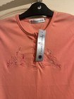 Women   s Coral Short Sleeve T Shirt With Flower Embroidered Detailing Size 10 12