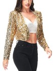 Shiny Sequin Long Sleeve Glitter Cropped Blazer Bolero Shrug