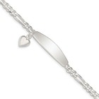 925 Sterling Silver Id Heart Figaro Link Charm Bracelet