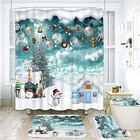  Merry Christmas 4pcs Maple Shower Curtain Sets With Non-slip Rugs  Winter