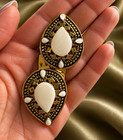Vintage Women Ivory Gold Tone Teardrop Shoe Clips Pair Ornate Statement