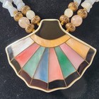 Vintage Lee Sands Chip Stone Bead Mosaic Necklace Earrings Set 80 s Retro