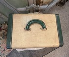 Vintage Antique 1940s Tweed Luggage With Mirror Green Leather Train Case W  Keys