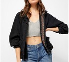 Free People Jayde Safari Bomber Jacket Rustic Slouchy Military Black Sz Small
