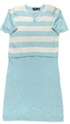 Aqua Blue Knit Sweater Dress  Striped Ribbed Les Modes Size Large Vintage
