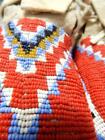 Vintage Antique Assiniboine Indian Sinew Sewn   Beaded Moccasins Hard Soles