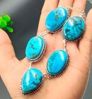 Natural Blue Turquoise Gemstone 925 Sterling Silver Jewelry Necklace Size 17-18 