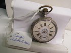 Antique Swiss Made Mans Open Face Pocket Watch Ornate Dial  800 Silver Case  