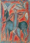 Vintage Figural 50s Mid Century Encaustic Painting Modern Voelkel Stylized Art B
