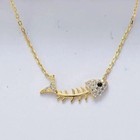 0 20ct Round Real Moissanite Women s Fish Bone Pendant 14k Yellow Gold Plated
