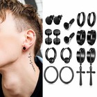 Stainless Steel Punk Men Black Piercing Earrings Stud Hoop Gothic Unisex Gift