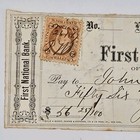 Antique 1867 First Natl Bank  Brooklyn New York W Irs Bank Check Two Cent Stamp