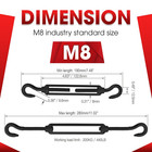 M8 Stainless Steel Turnbuckle Set  Adjustable Black Wire Rope Tensioner  Heavy