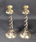 Vintage Pair Solid Brass Candlesticks Open Barley Twist Spiral 9 75  Mcm