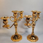 Vintage Pair Of Hollywood Regency Gold Plated 3-light Candelabras Candle Holder