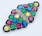 Vintage Art Deco Black Enamel Rhinestone   Multi-color Opaque Glass Stones Pin