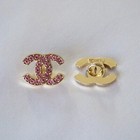 Set Of 2 Chanel Buttons  Rhinestones  Pink  Gold  18mm  Stamped