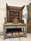 Antique Wooden Column Base Garden Stool   French Colonial Hand-carved