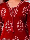 3 Pcs Printed Red Kurta Pant Dupatta Set For Women Pure Cotton Gift Bandhej