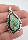 Vintage Navajo Sterling Silver Webbed Royston Turquoise Stamped Pendant 2 